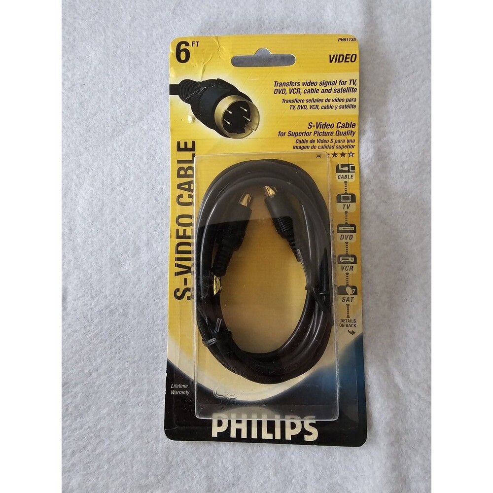 Philips PH61135 Best Quality Gold Plated S-Video Cable 6FT 6' S VIDEO for DVD TV